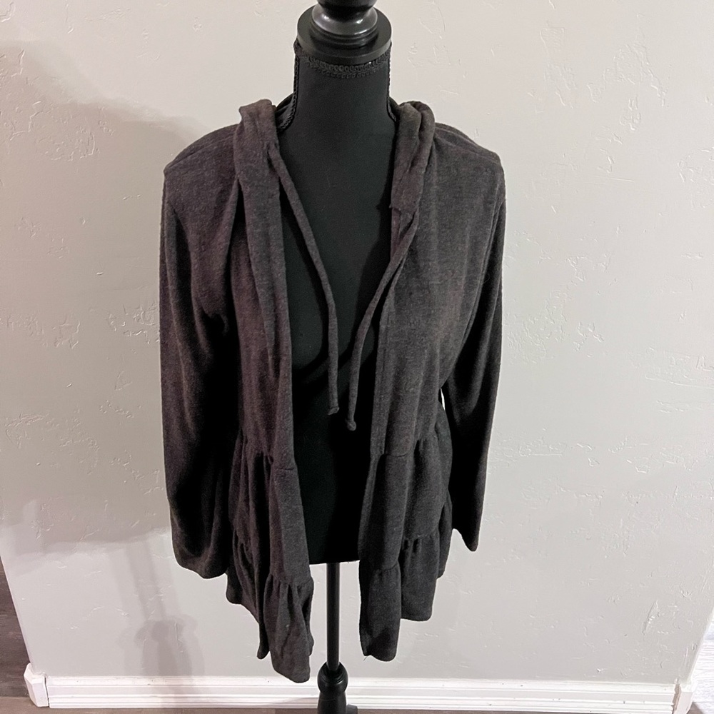 Maurice’s XL hooded Cardigan with ruffles. Soft heathered black